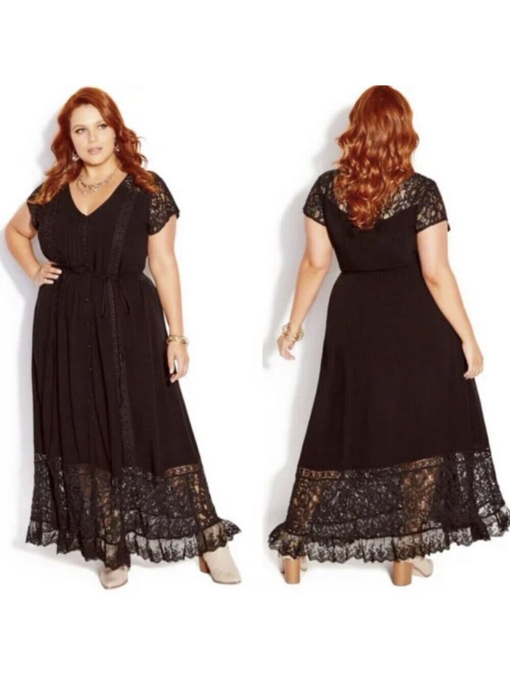 City Chic Women’s Plus Size 18 Dress Lace Black NWT Button Down Witchy
